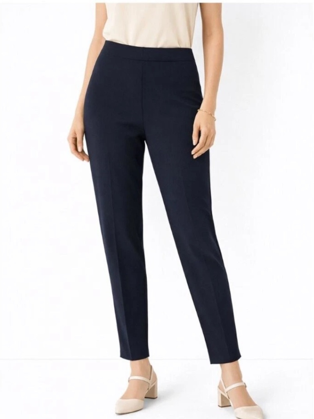 Sympli Lux Ponte Knit Pant Size 16 Navy Blue Pull On Ankle Stretch Travel TENCEL